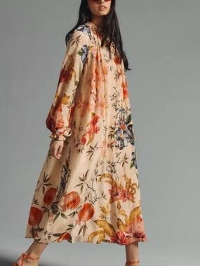 Siddhartha Bansal from Anthropologie Peach Floral Beaded Maxi Dress